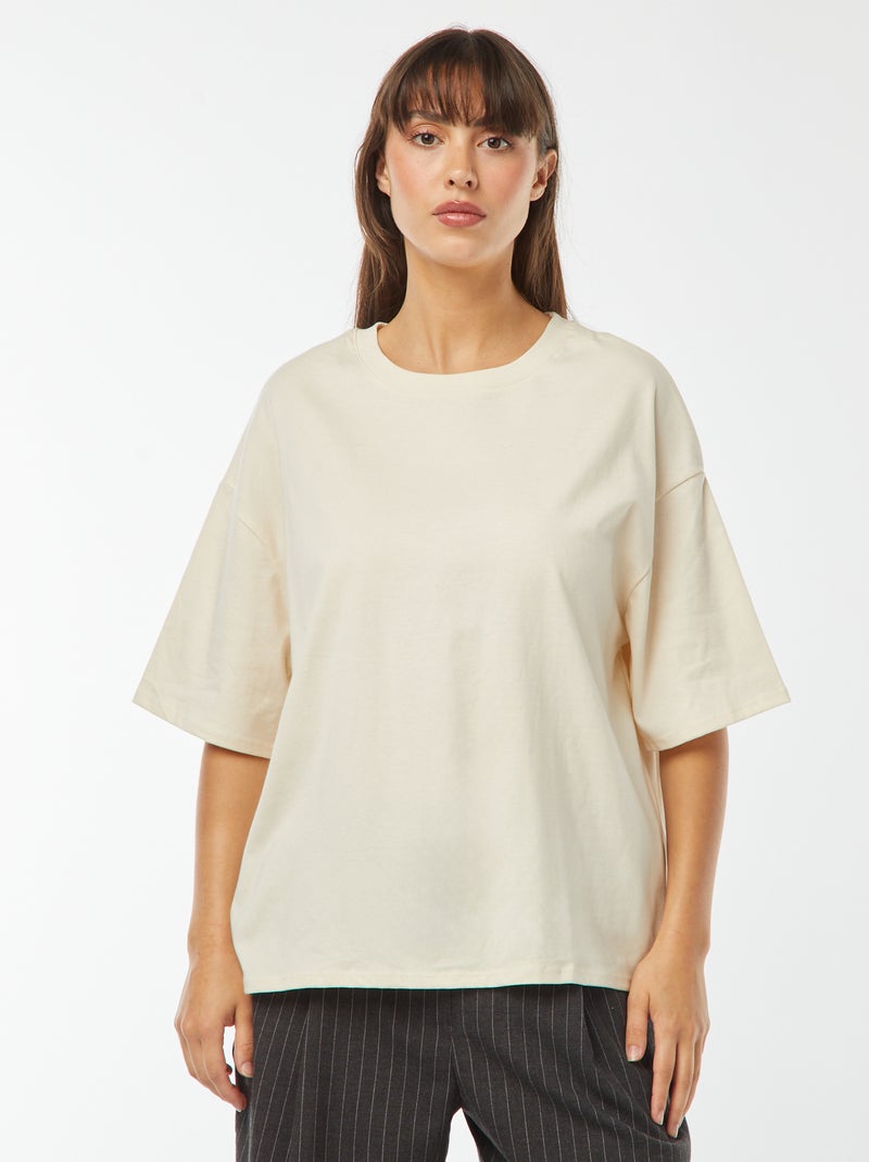 T-shirt oversize com gola redonda Bege - Kiabi