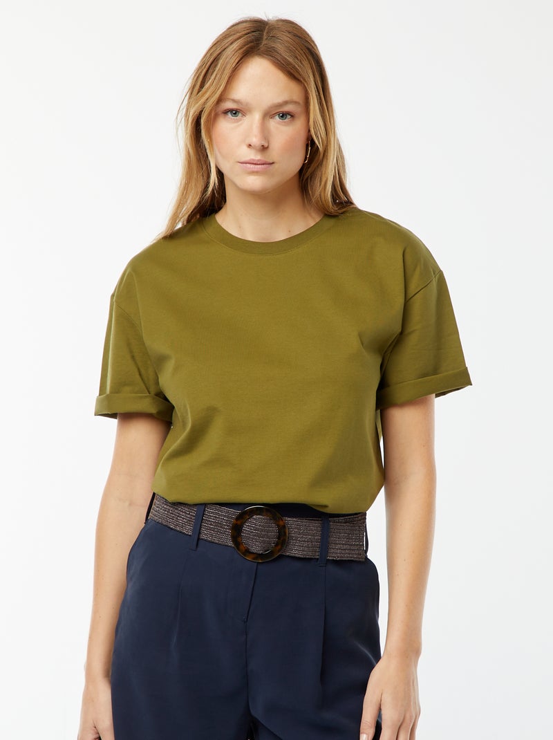 T-shirt oversize com gola redonda Caqui - Kiabi