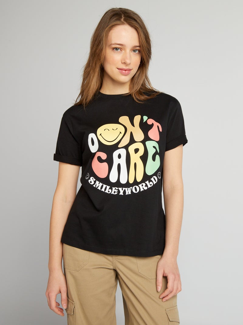 T-shirt oversize com gola redonda 'Smiley' Preto - Kiabi