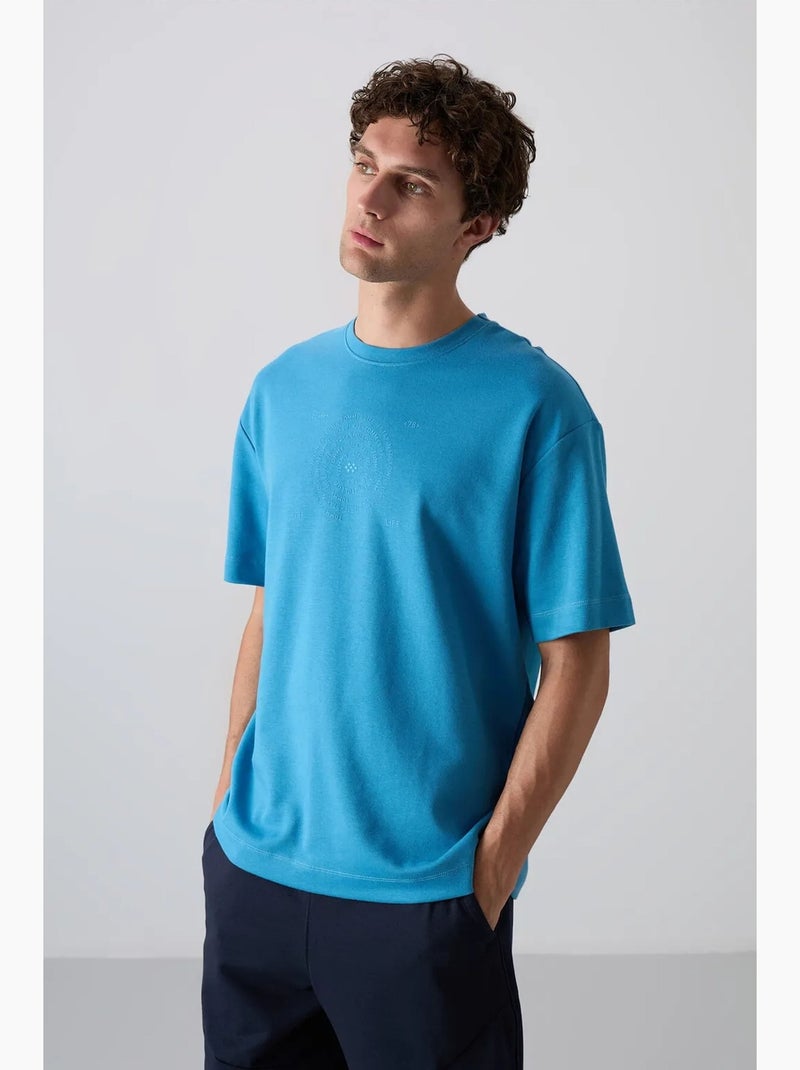 T-shirt oversize de gola redonda em mistura de algodão tommy Azul - Kiabi