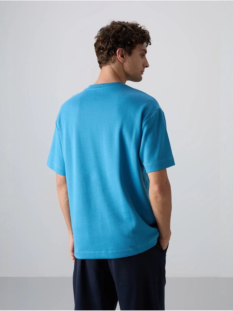 T-shirt oversize de gola redonda em mistura de algodão tommy Azul - Kiabi