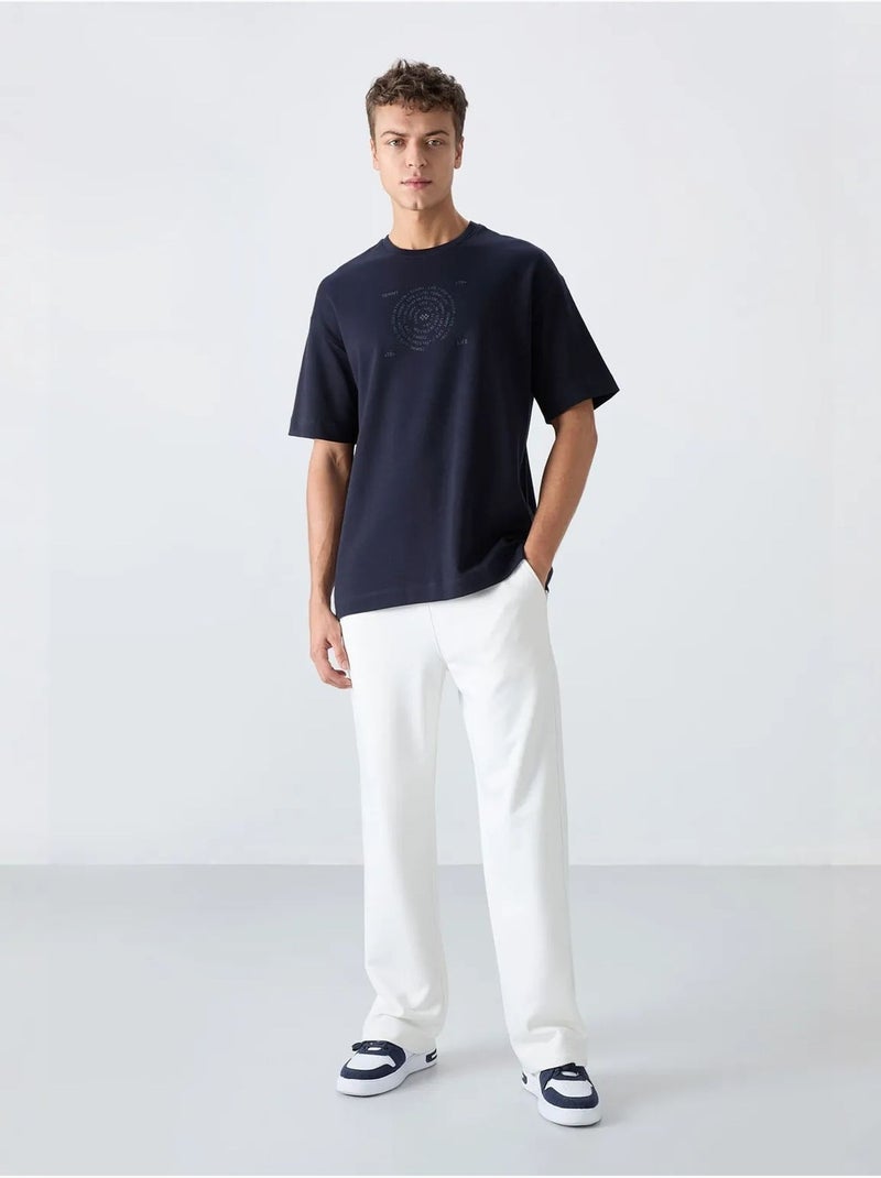 T-shirt oversize de gola redonda em mistura de algodão tommy Azul-marinho - Kiabi