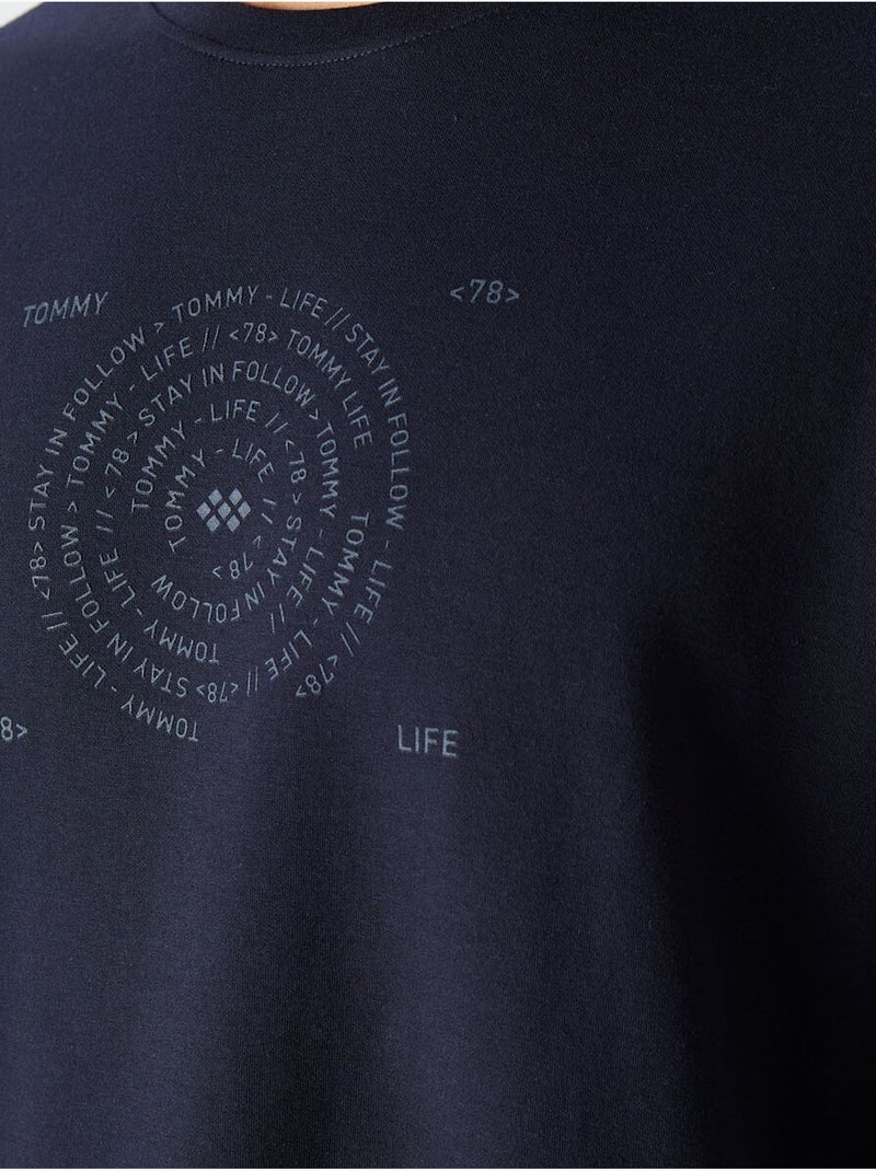 T-shirt oversize de gola redonda em mistura de algodão tommy Azul-marinho - Kiabi