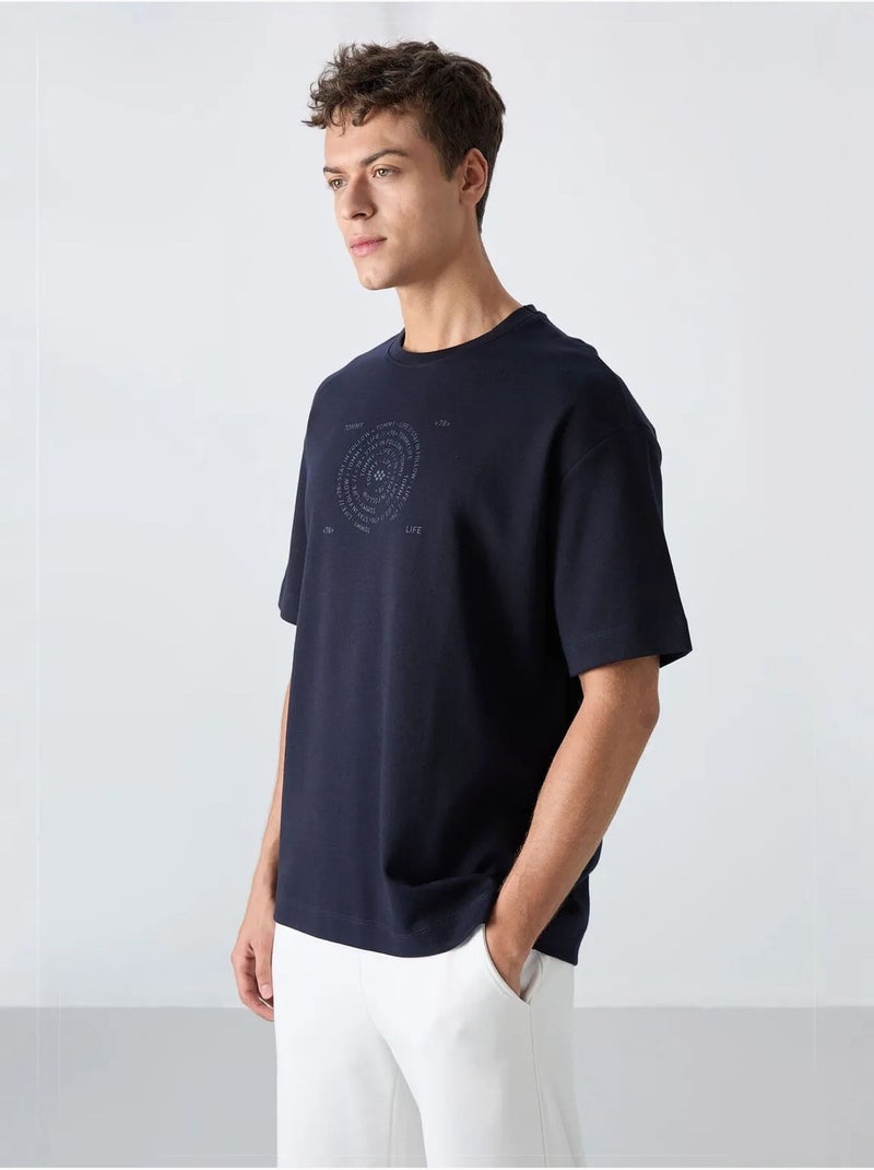 T-shirt oversize de gola redonda em mistura de algodão tommy Azul-marinho - Kiabi