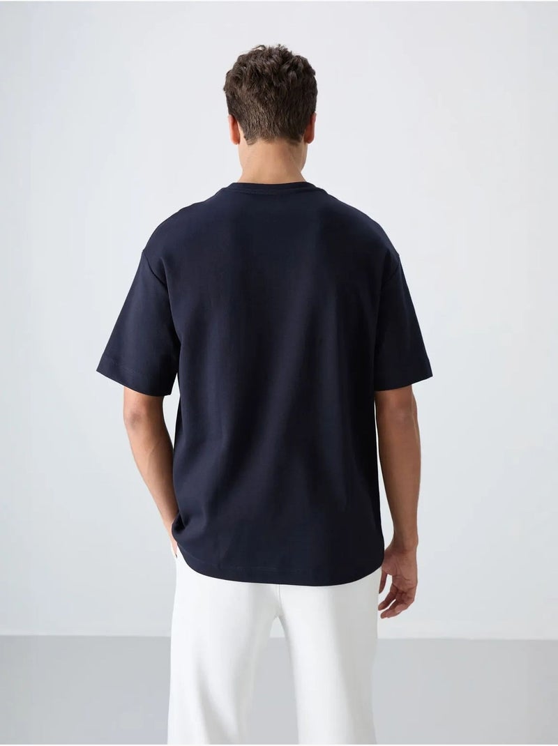 T-shirt oversize de gola redonda em mistura de algodão tommy Azul-marinho - Kiabi