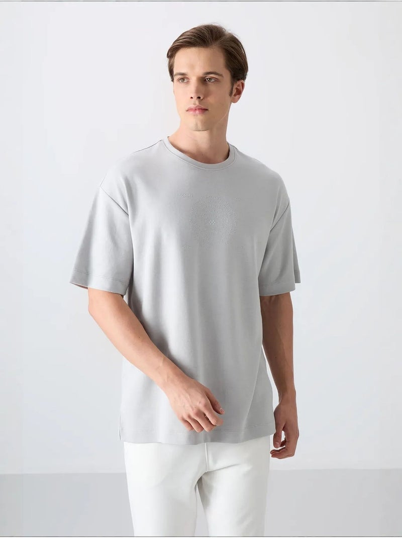 T-shirt oversize de gola redonda em mistura de algodão tommy Cinza claro - Kiabi