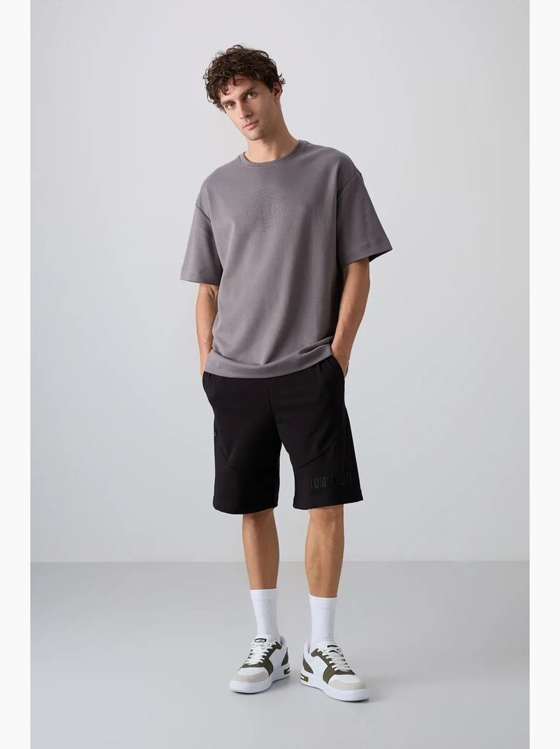 T-shirt oversize de gola redonda em mistura de algodão tommy Cinza-preto - Kiabi