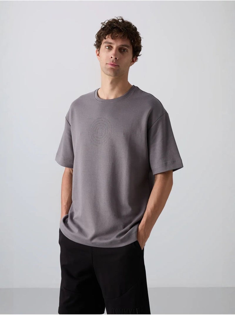 T-shirt oversize de gola redonda em mistura de algodão tommy Cinza-preto - Kiabi