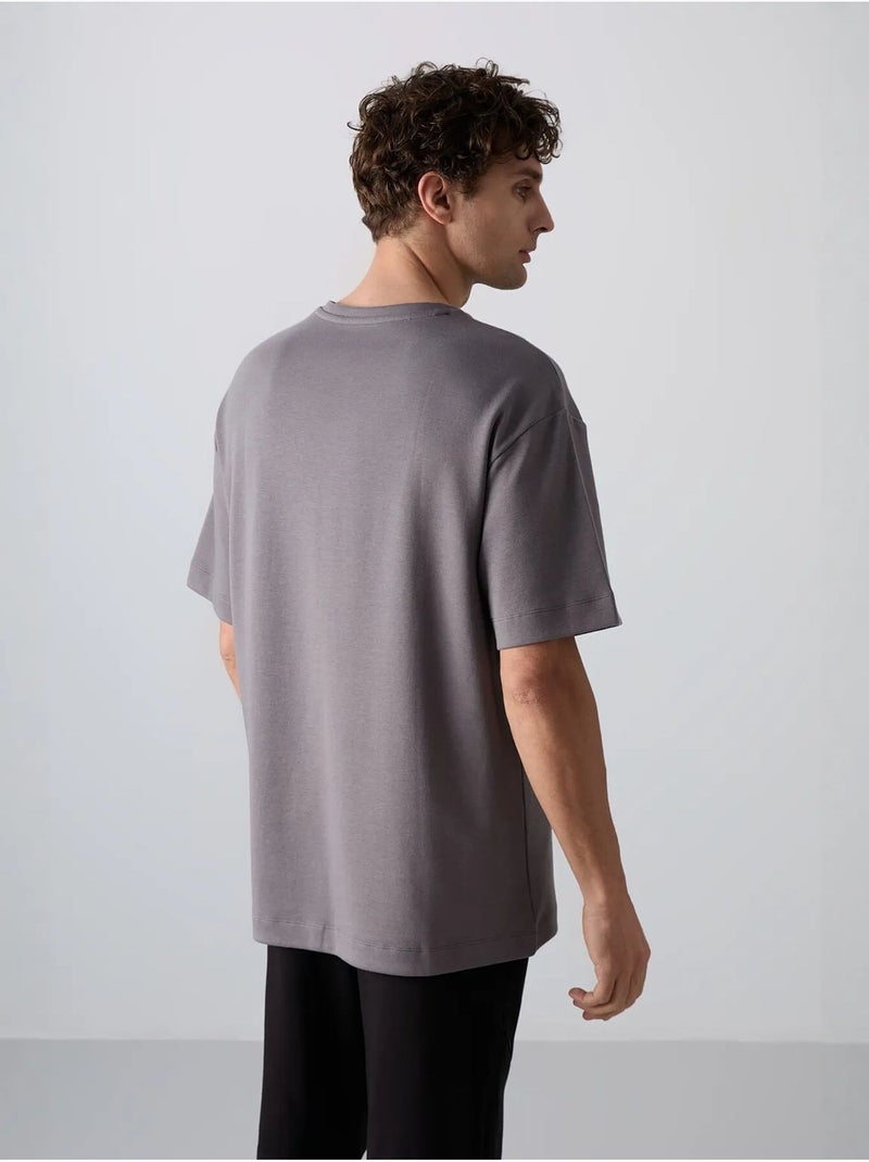 T-shirt oversize de gola redonda em mistura de algodão tommy Cinza-preto - Kiabi