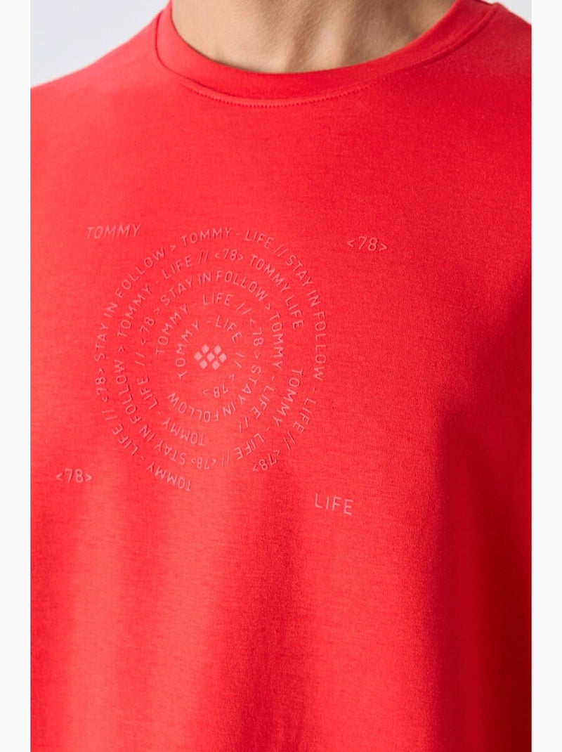 T-shirt oversize de gola redonda em mistura de algodão tommy Vermelho - Kiabi