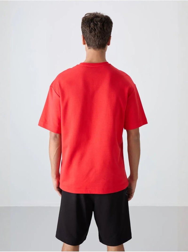 T-shirt oversize de gola redonda em mistura de algodão tommy Vermelho - Kiabi