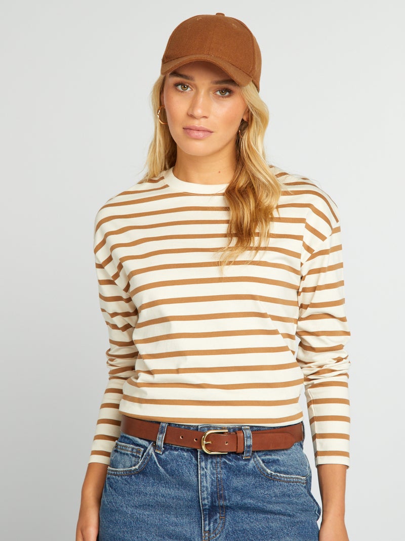 T-shirt oversize de manga comprida BEGE - Kiabi