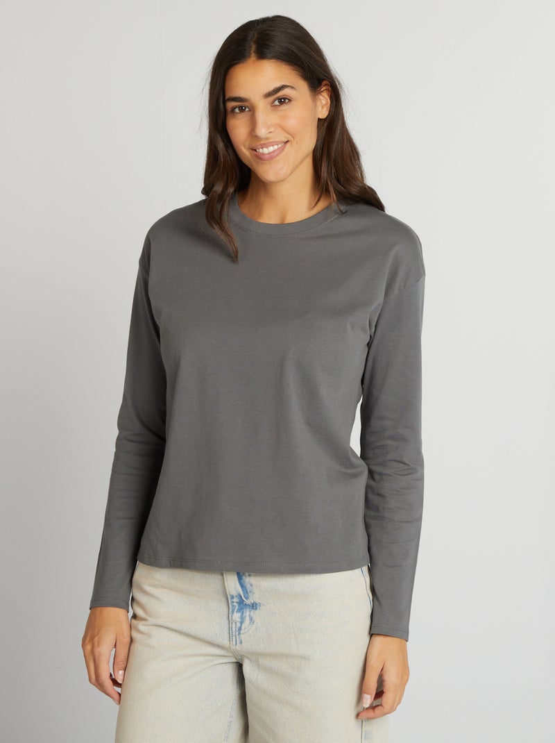 T-shirt oversize de manga comprida CINZA - Kiabi