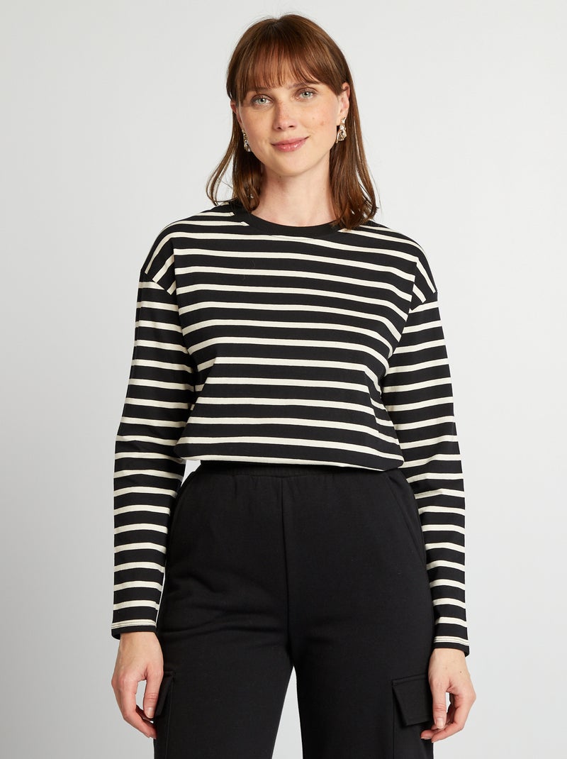 T-shirt oversize de manga comprida PRETO - Kiabi