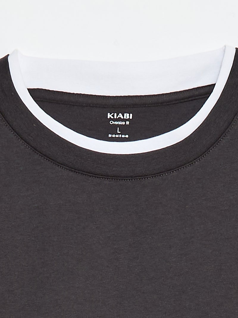 T-shirt oversize efeito 2-em-1 +1m90 Cinzento escuro - Kiabi