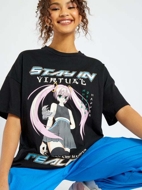 T-shirt oversize em jersey com manga - Kiabi
