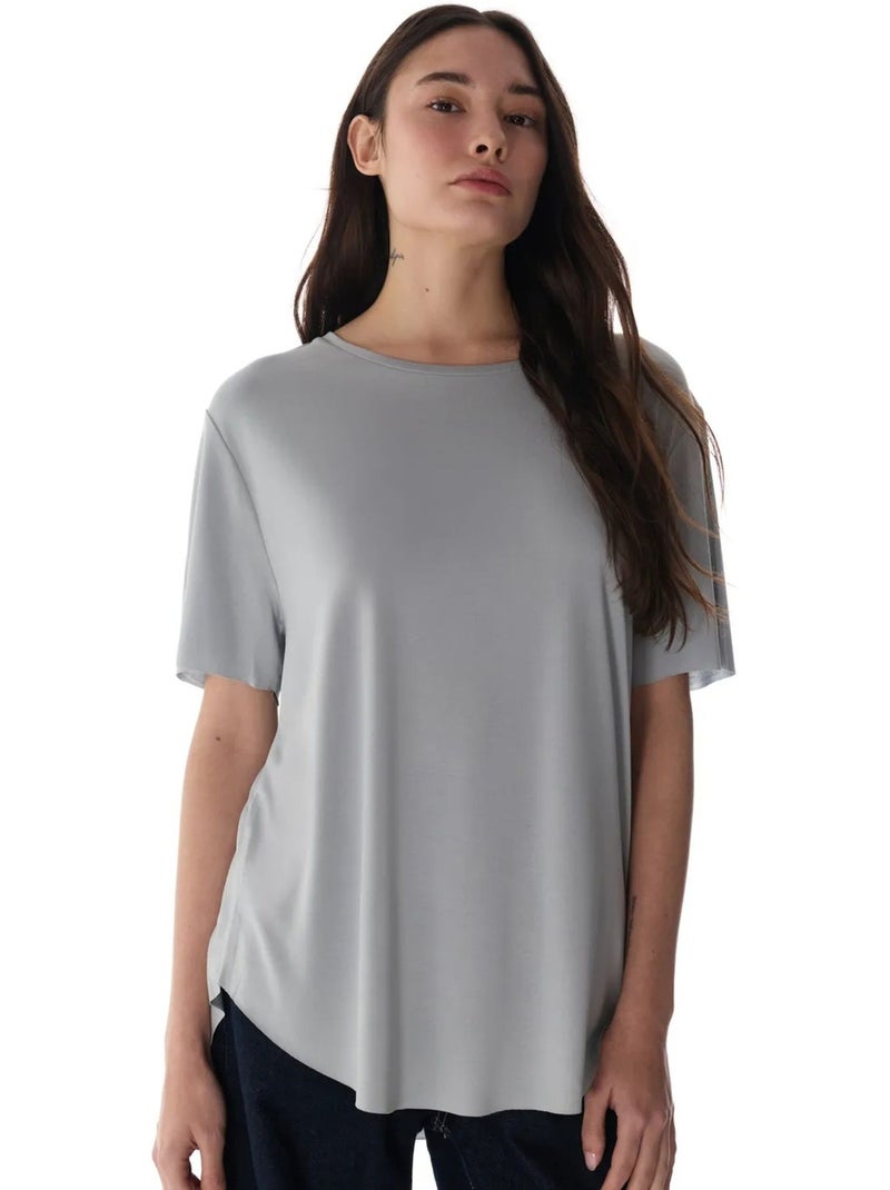 T-shirt oversize em modal com gola redonda penti Cinza claro - Kiabi