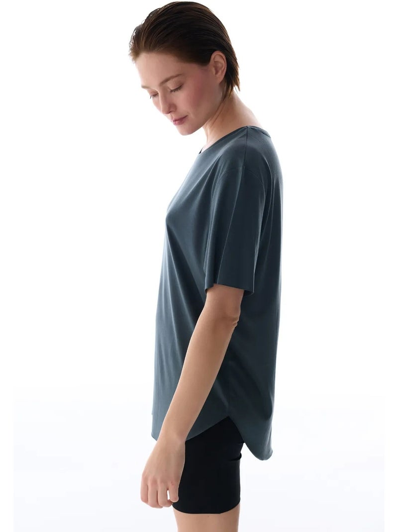 T-shirt oversize em modal com gola redonda penti Cinza-preto - Kiabi