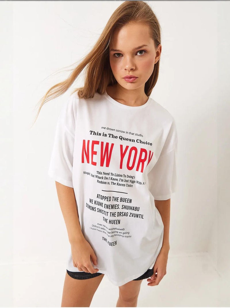 T-shirt oversize estampada new york lucci Branco - Kiabi