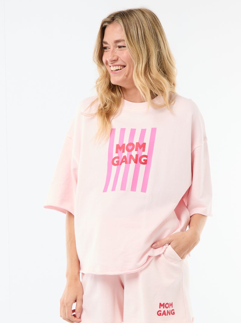 T-shirt oversize estampado de manga curta Rosa - Kiabi