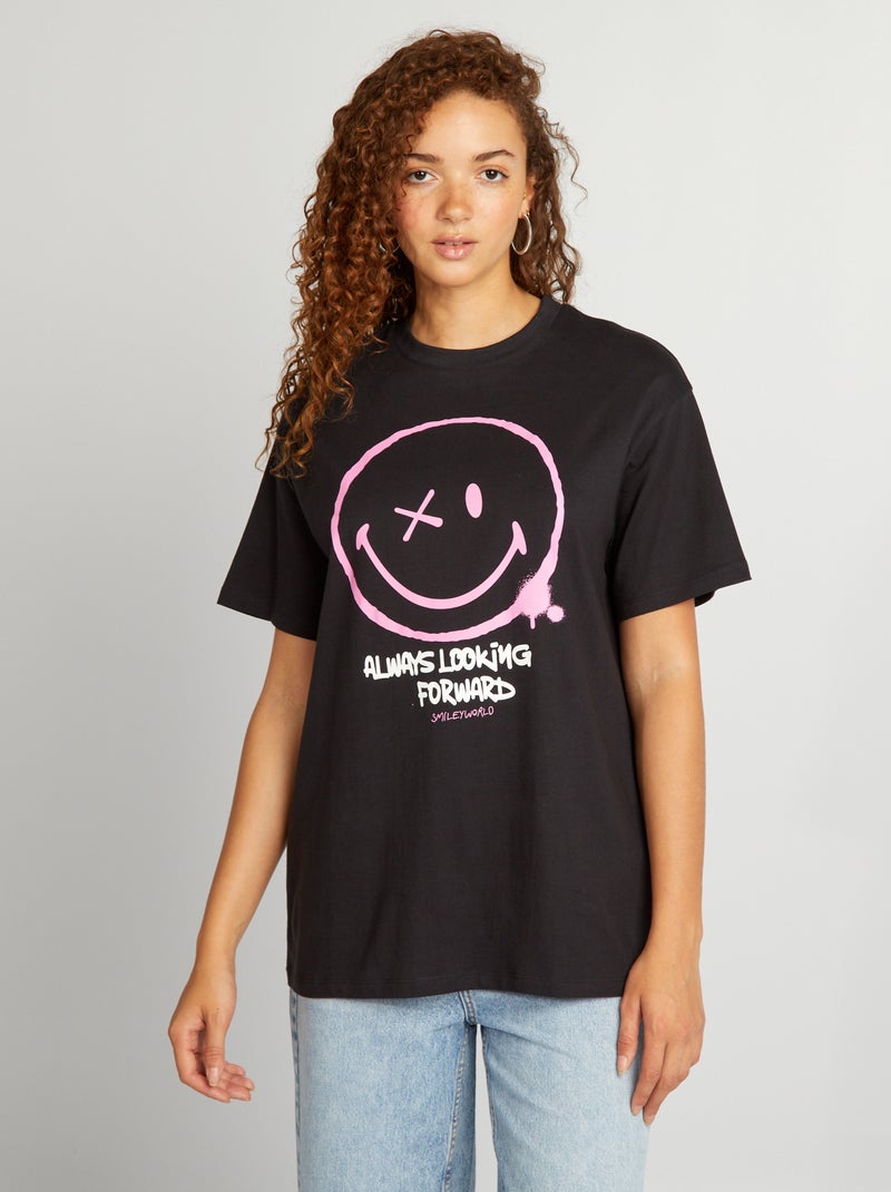 T-shirt oversize 'SmileyWorld' PRETO - Kiabi