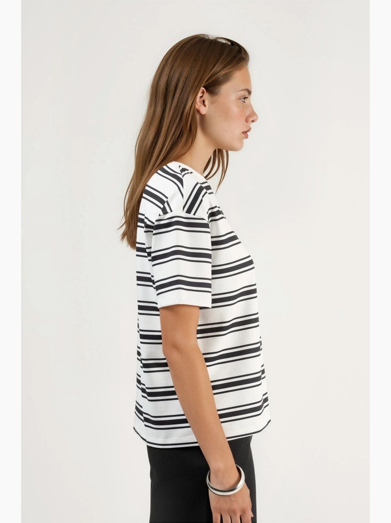 T-shirt oversized às riscas com gola redonda hiccup Branco Preto - Kiabi