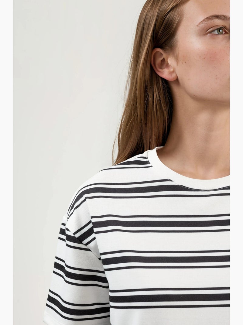 T-shirt oversized às riscas com gola redonda hiccup Branco Preto - Kiabi