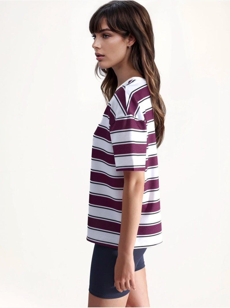 T-shirt oversized às riscas com gola redonda hiccup Vermelho bordô - Kiabi