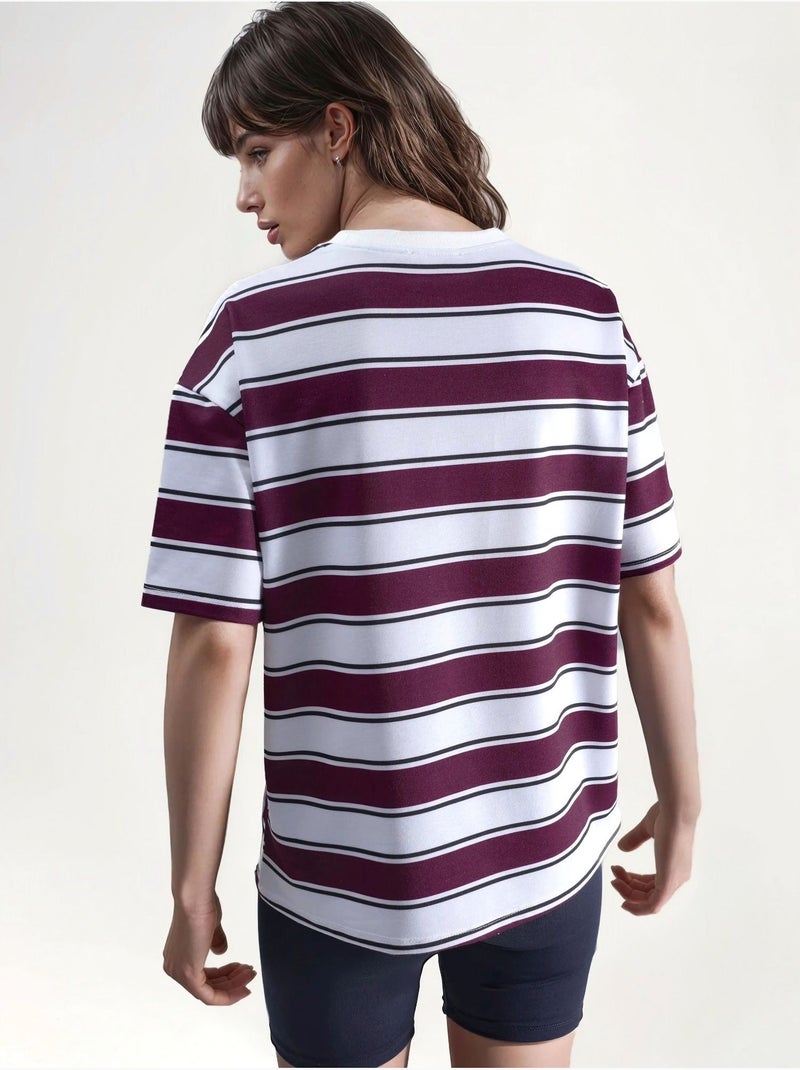 T-shirt oversized às riscas com gola redonda hiccup Vermelho bordô - Kiabi