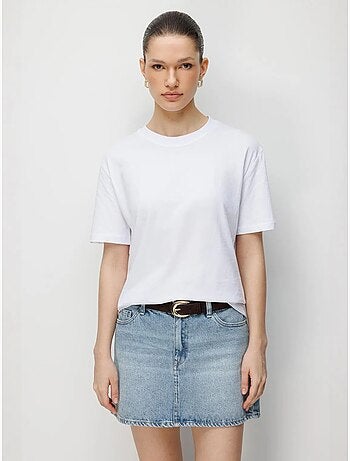 T-shirt oversized canelada com gola redonda mixray