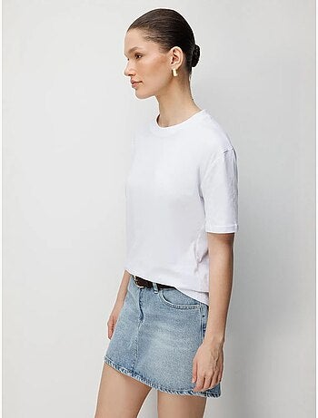 T-shirt oversized canelada com gola redonda mixray