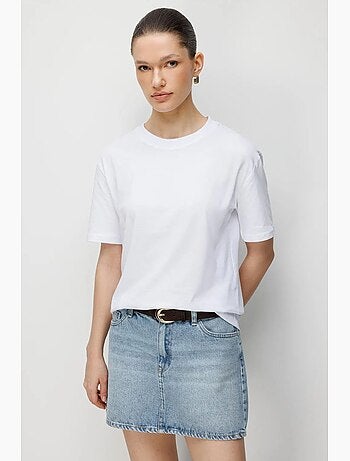T-shirt oversized canelada com gola redonda mixray