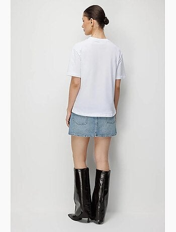 T-shirt oversized canelada com gola redonda mixray