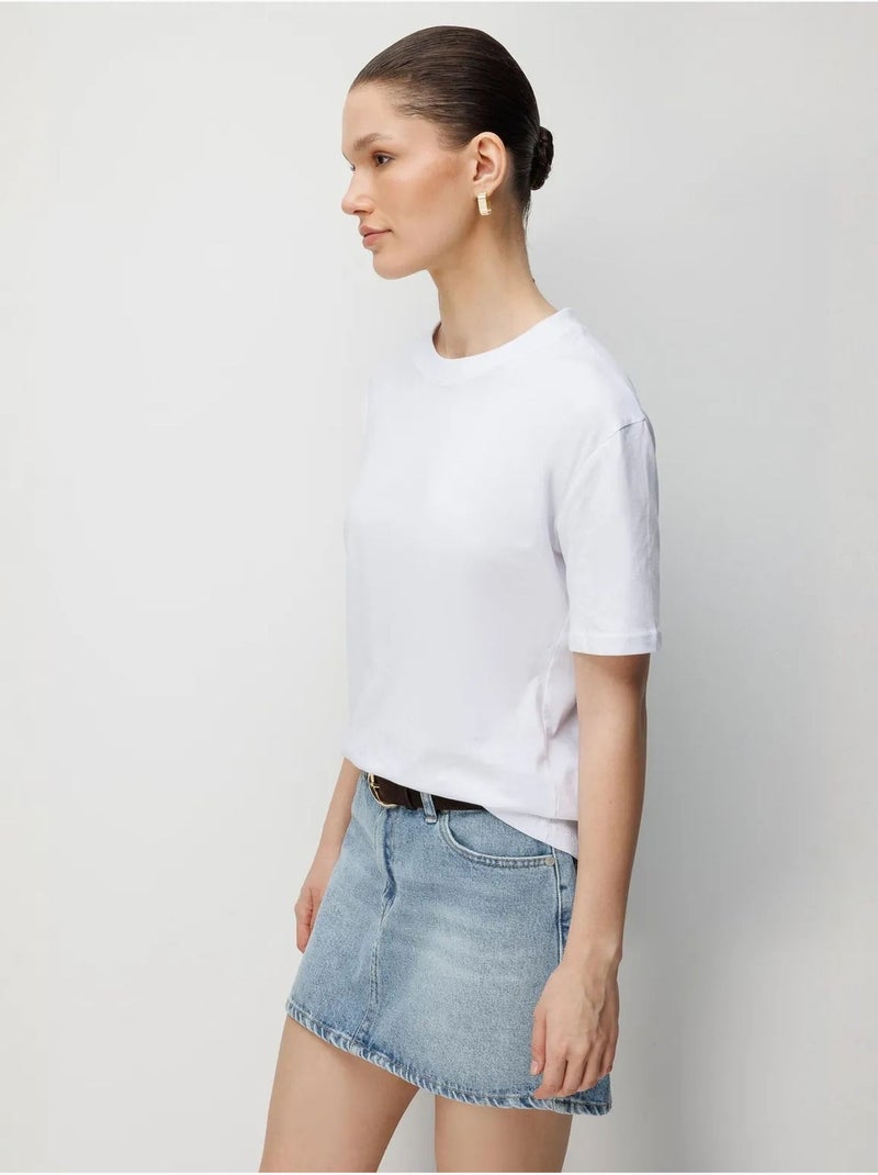 T-shirt oversized canelada com gola redonda mixray Branco - Kiabi