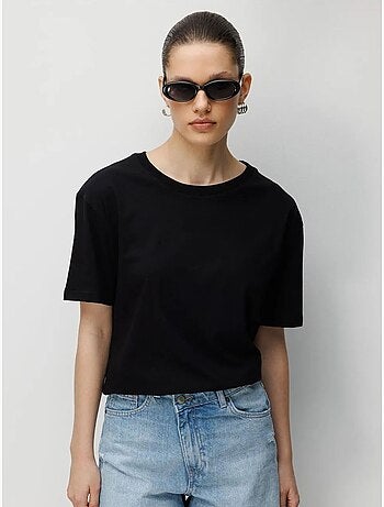 T-shirt oversized canelada com gola redonda mixray