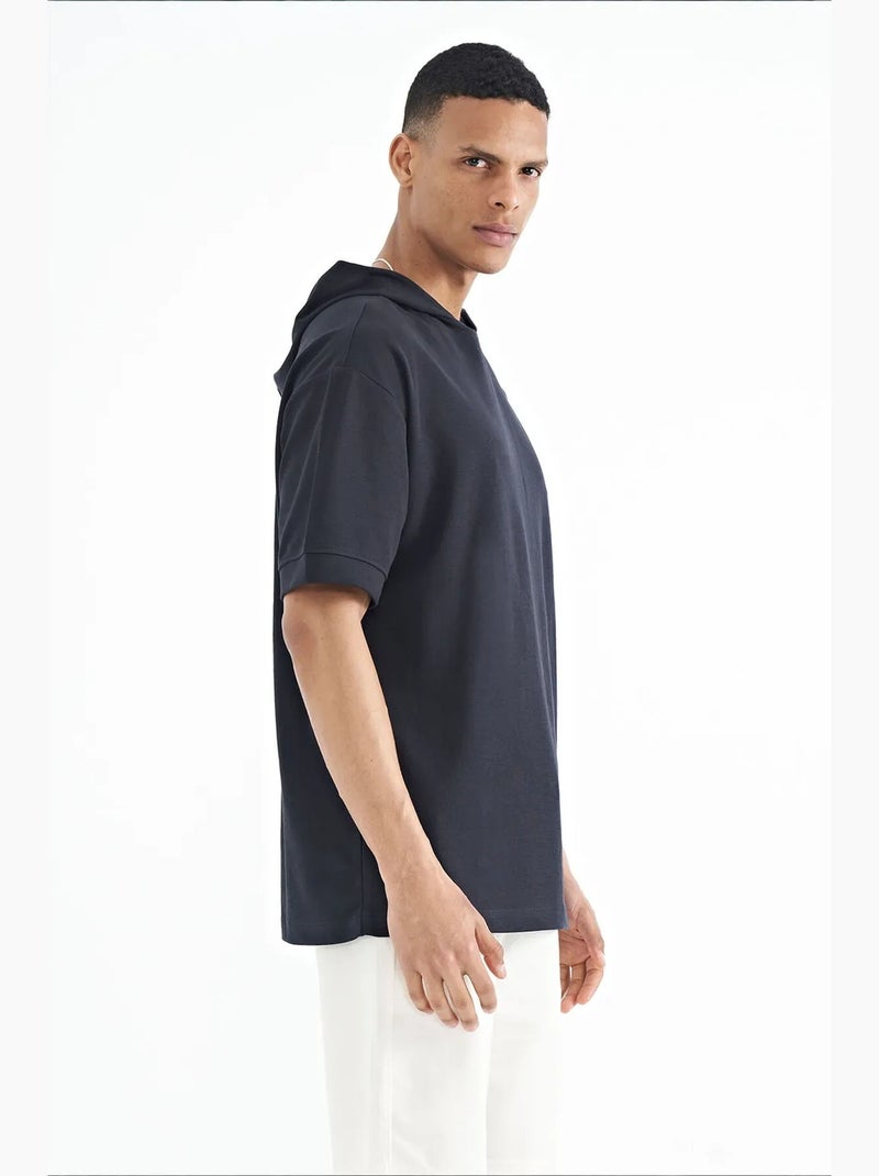 T-shirt oversized com capuz e manga curta tommy Azul-marinho - Kiabi