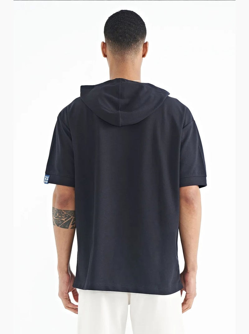 T-shirt oversized com capuz e manga curta tommy Azul-marinho - Kiabi