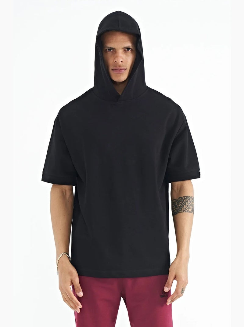 T-shirt oversized com capuz e manga curta tommy Preto - Kiabi