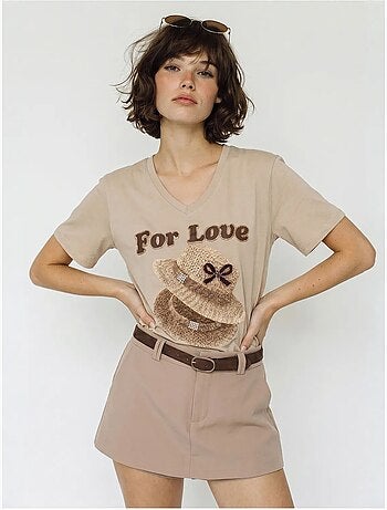 T-shirt oversized com decote em v e estampado lucci