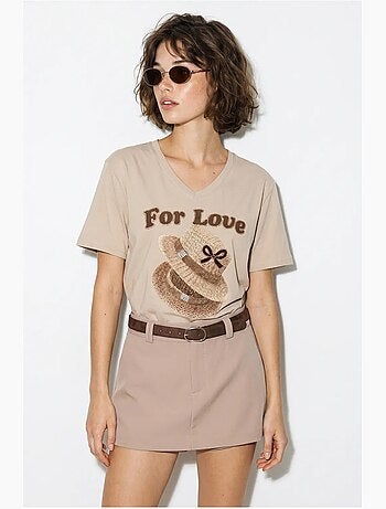 T-shirt oversized com decote em v e estampado lucci