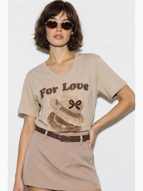 T-shirt oversized com decote em v e estampado lucci - Kiabi