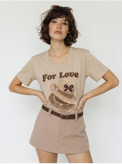 T-shirt oversized com decote em v e estampado lucci - Kiabi
