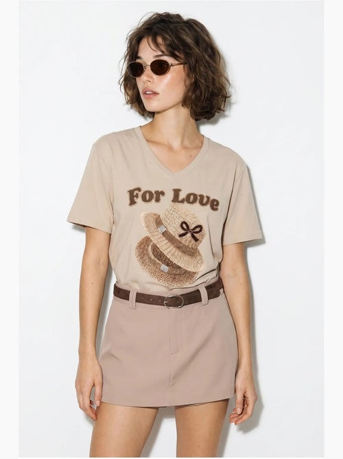 T-shirt oversized com decote em v e estampado lucci - Kiabi