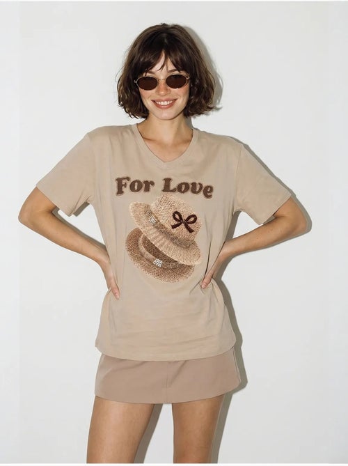 T-shirt oversized com decote em v e estampado lucci - Kiabi