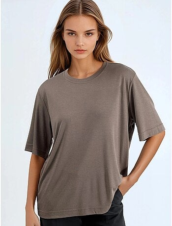 T-shirt oversized com decote redondo canelada busem