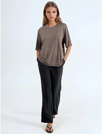 T-shirt oversized com decote redondo canelada busem