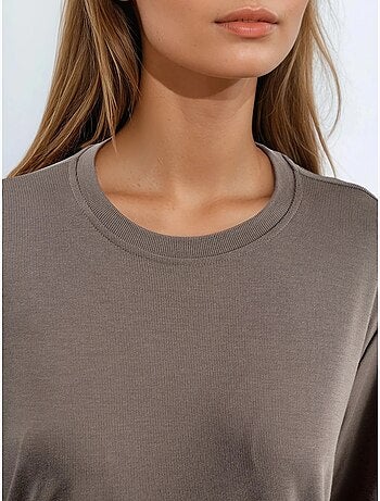 T-shirt oversized com decote redondo canelada busem