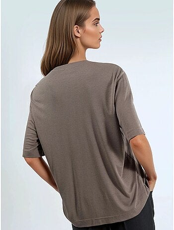 T-shirt oversized com decote redondo canelada busem