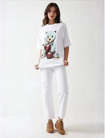 T-shirt oversized com decote redondo e estampado hiccup