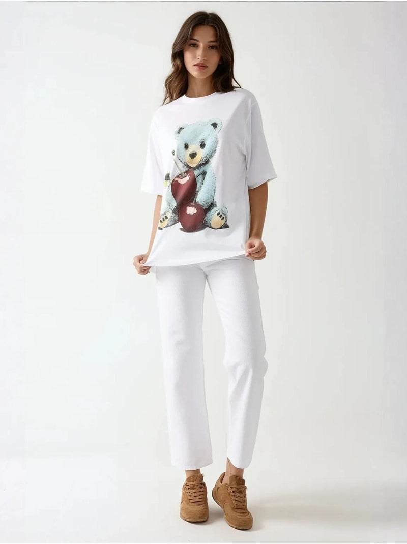 T-shirt oversized com decote redondo e estampado hiccup Branco - Kiabi